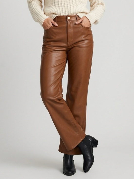 J. Crew Pants - J. Crew Slim Wide-Leg Pants in Faux Leather, Brown Sugar Color
